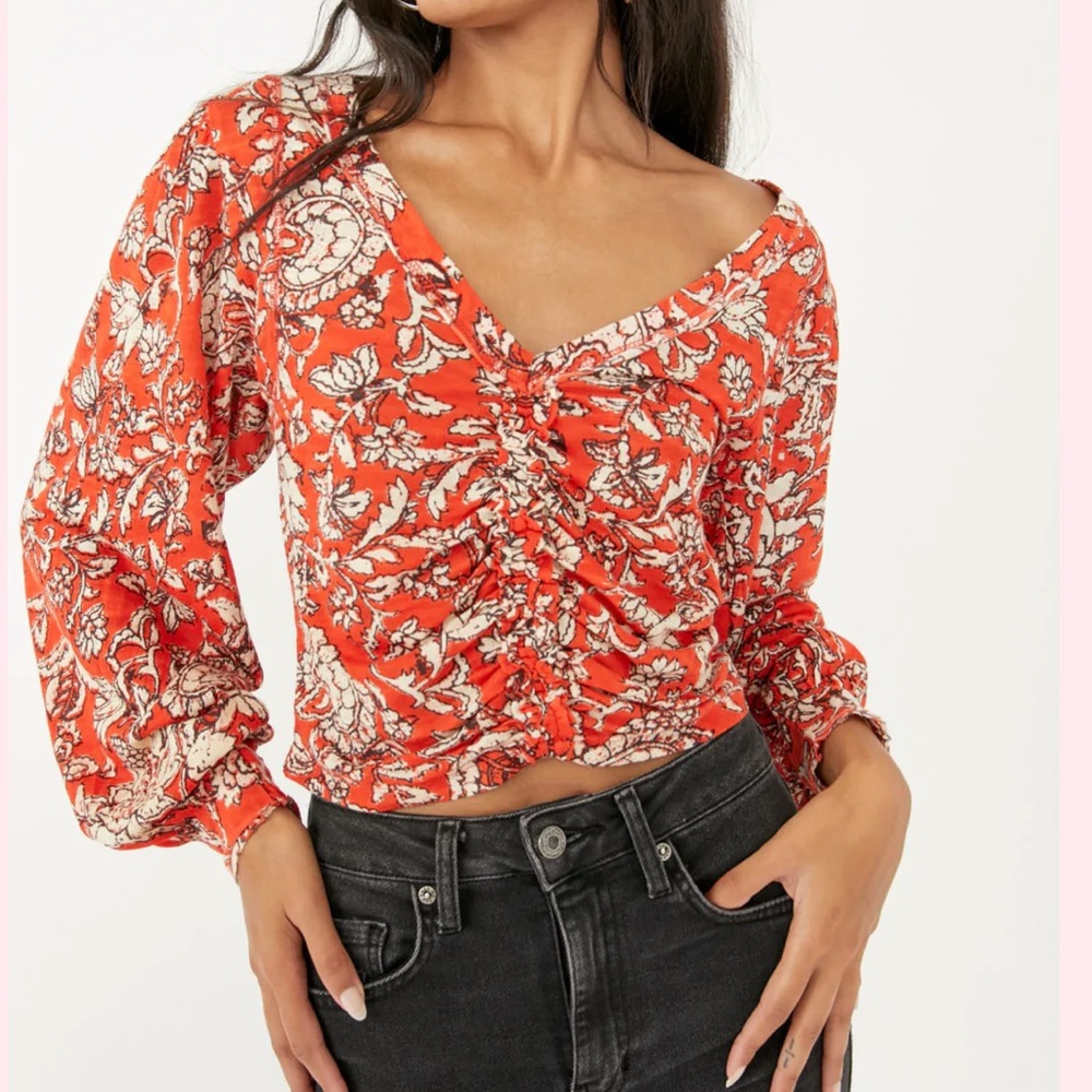 Free People Say The Word Top Ruby Red Orange Combo